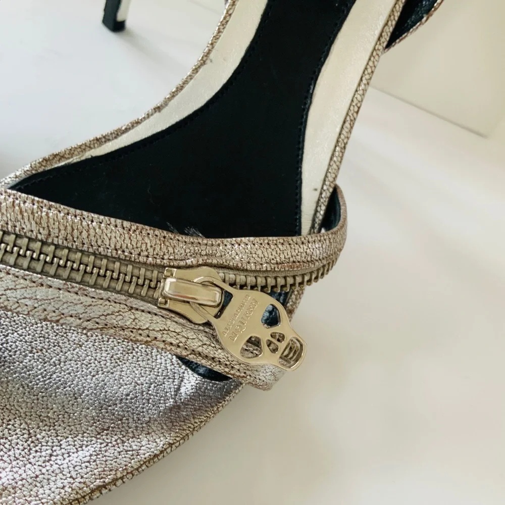 Alexander McQueen skull silver high heel sandals 38